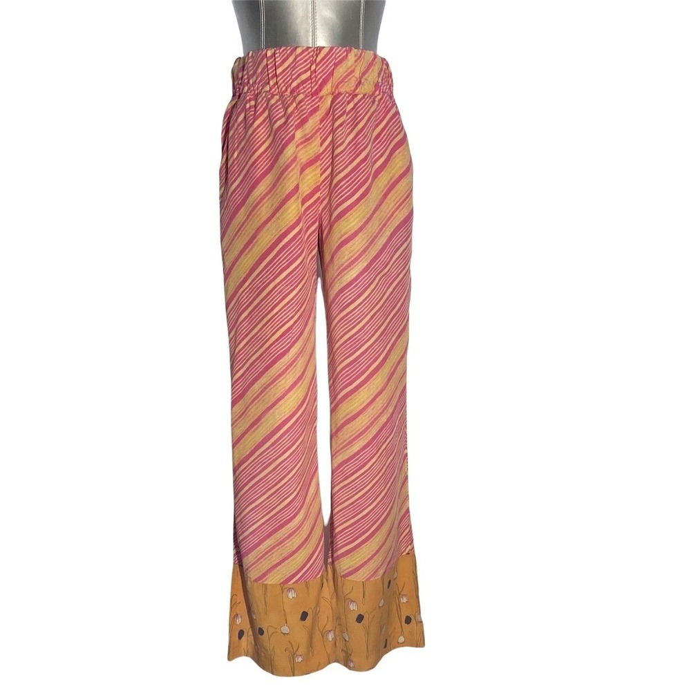 Elevense Palazzo Pant SMALL Pink Yellow Watercolor Stripe Tulip Anthropologie